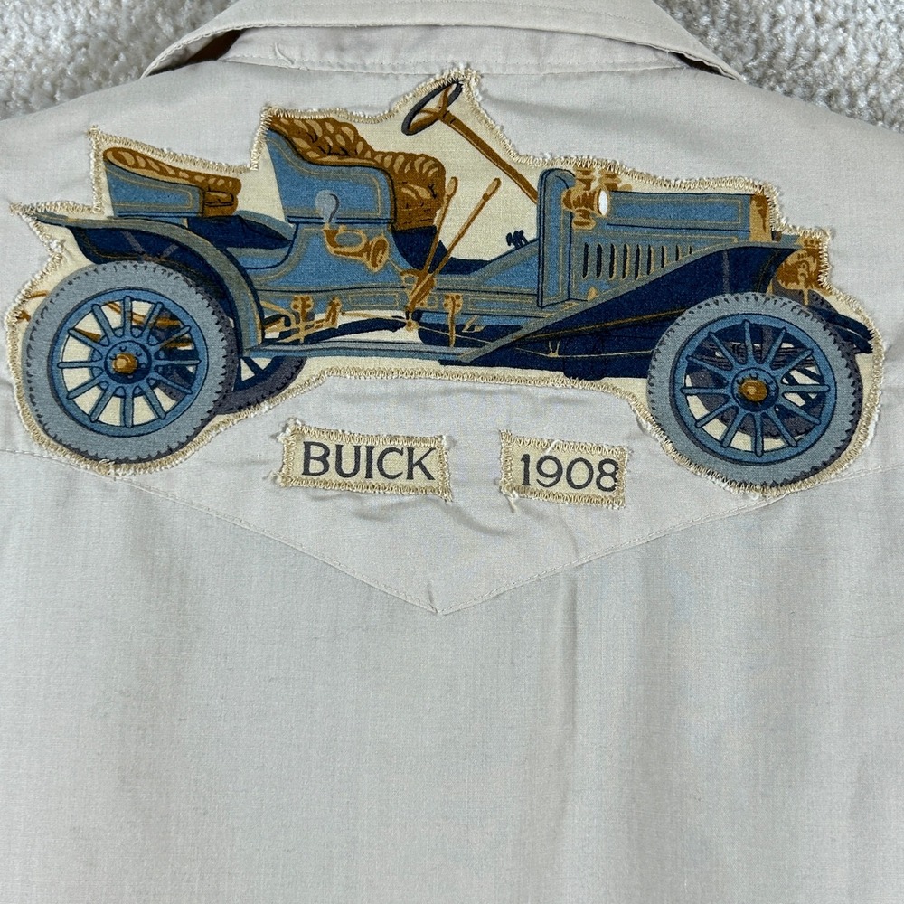JCPenney Mens Vintage Americana 1908 Buick Western Pearl Snap Shirt Tan 15.5 33